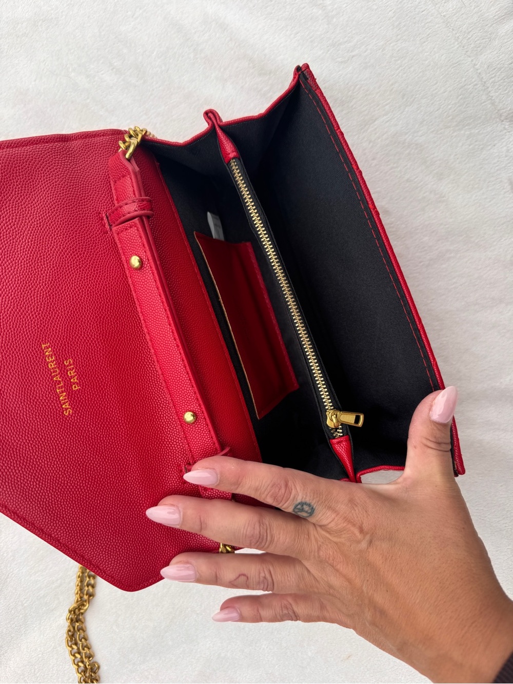 Saint Laurent Red Chevron Quilted Envelope Crossbody with Gold YSL Hardware - Picture 7 of 9